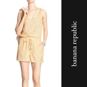 Banana Republic Sleeveless Romper Yellow & White Diamond Pattern V Neck, Size S